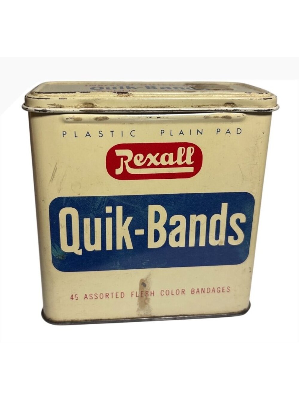 Vintage Rexall Quik Bands Tin Box Collectible Decor EMPTY